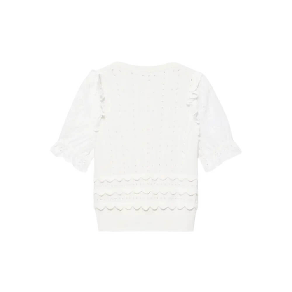 Mint Velvet White Cotton Broderie Knit Top